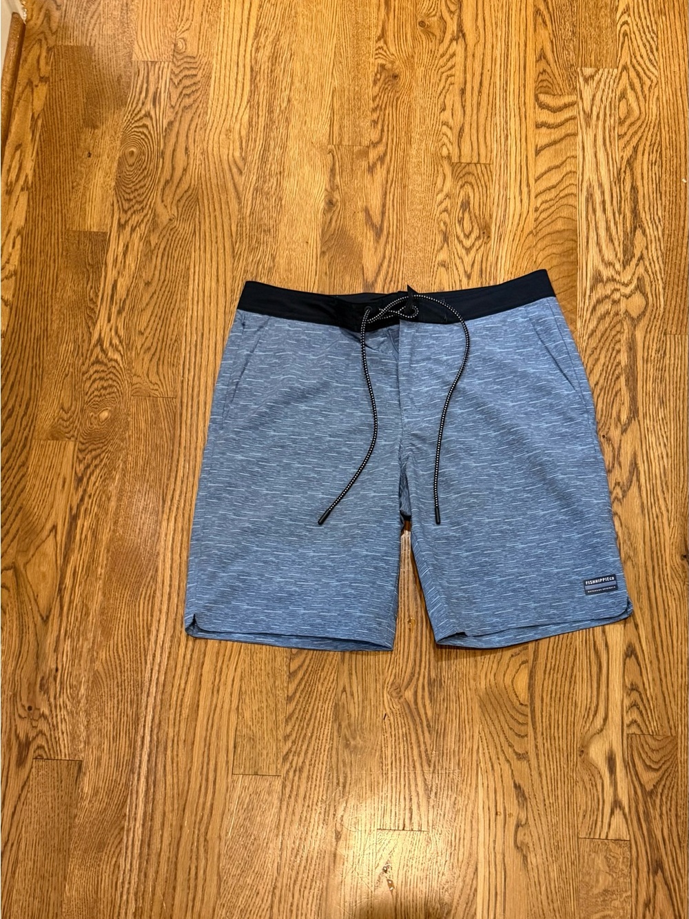 Men's Heather Blue Swim Board Shorts with Black Waistband